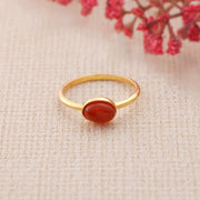 Natural Oval Carnelian Stone Ring – Gold Filled Orange Gemstone Jewelry by Lyphiyes
